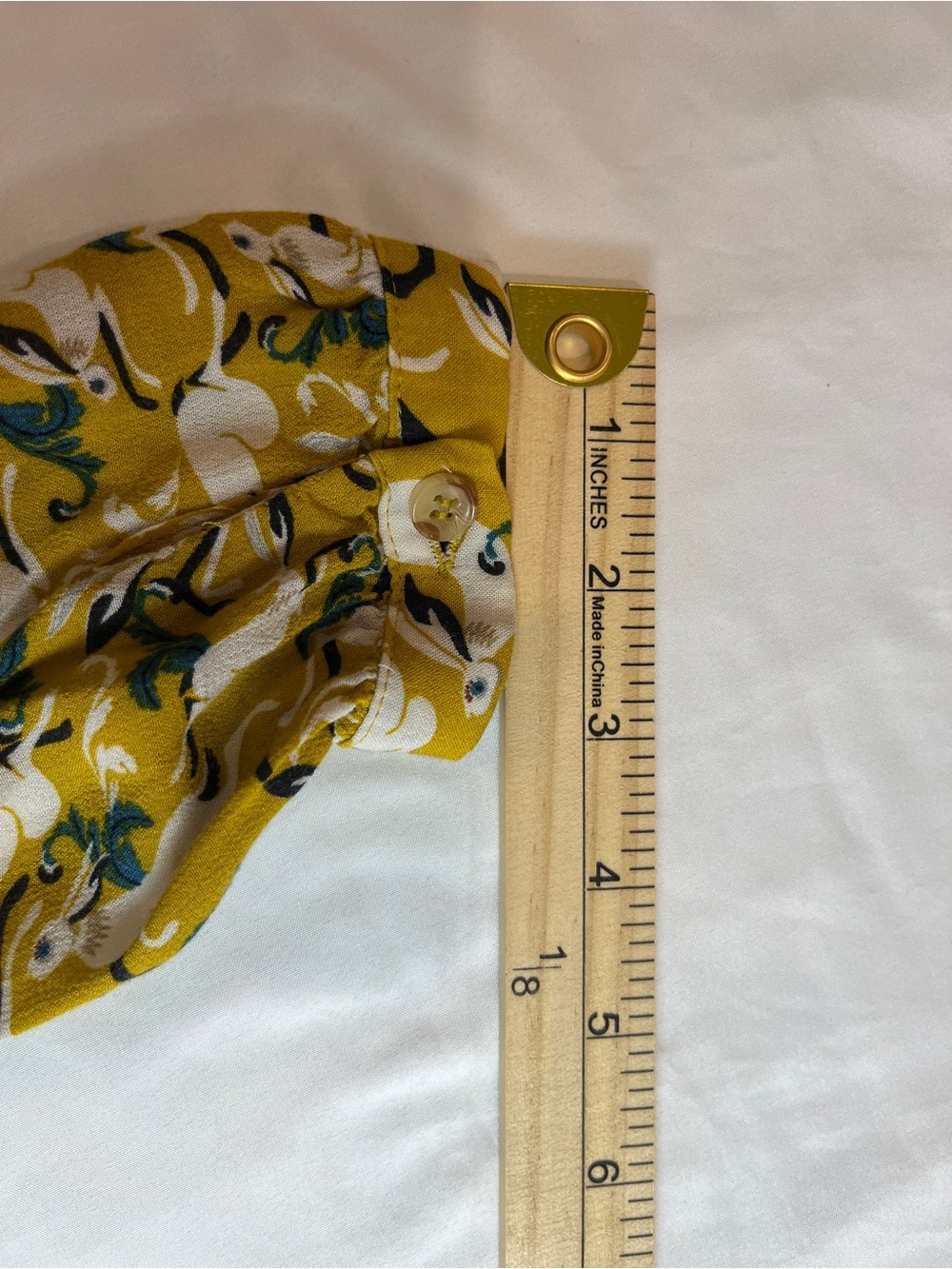 Maeve Anthropologie Shirt Womens 6 Yellow Rabbit Print Peplum Long Sleeve Ruffle - Picture 7 of 13